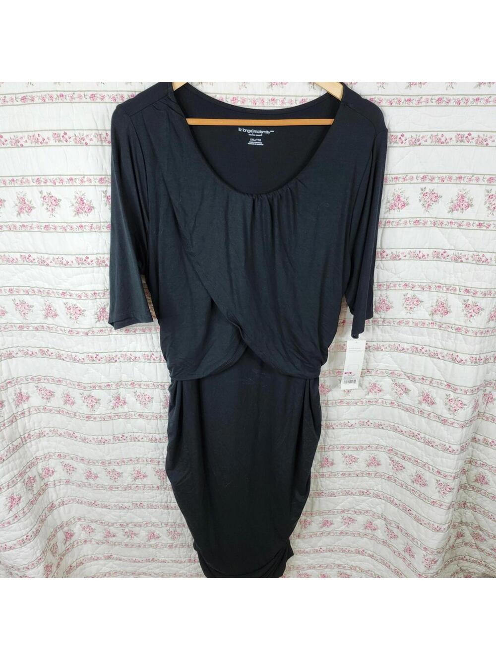 NEW Liz Lange Black Maternity Dress XXL Half Sleeve Knit Comfy Soft Nursing